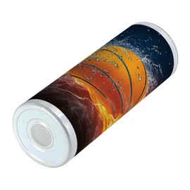 Lunarable Sports 20 Oz Skinny Tumbler, Basketball Ball and Water Splashing Thunder Lightning Themed Design, Leak-Proof Straw Lid and Brush Vacuum Insulated for Outdoor Use, Dark Blue and Burgundy