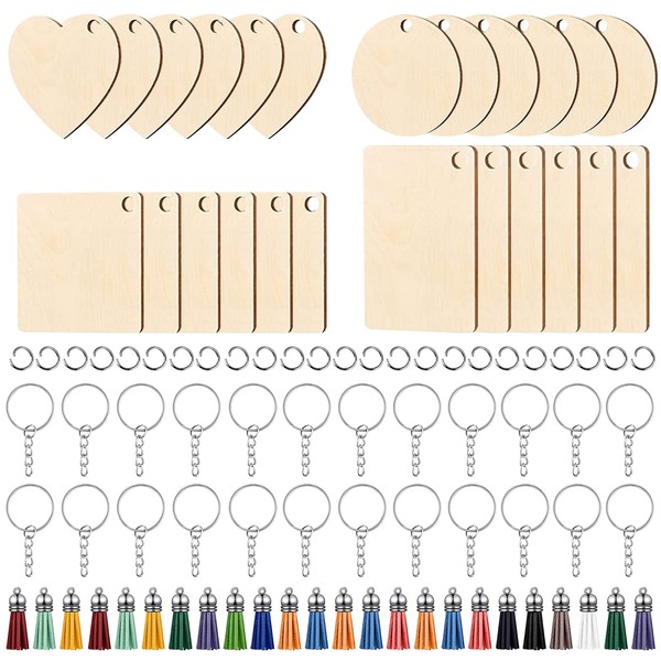 CONNECTION 96 Pieces Wooden Key Fob Blank DIY Wooden Key