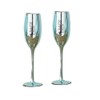 Two's Company Pop, Fizz, Clink! Set of 2 Blue Metallic Glass Champagne Flute (Sit Back & Relax, Champagne is the Answer)
