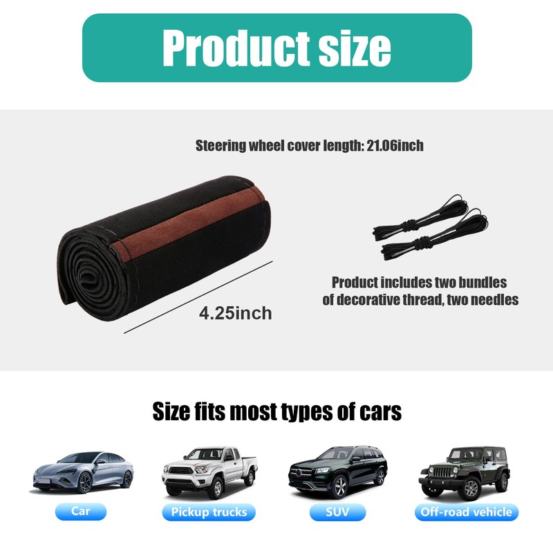 Dickno Car Steering Wheel Cover, Anti-Slip Auto Stitch on Wrap