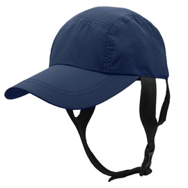 Huakunda Men Surf Cap with Chin Straps Trucker Cap Lightweight Beach Baseball Cap for Fishing Riding Boating Watersports (Navy Blue)