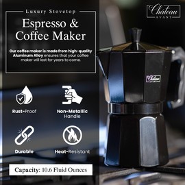 Chateau Avant Moka & Espresso Pot Stovetop - 10.6oz - Rich, Full-Body Moka Pot Coffee Maker - Aluminum Espresso Maker Stove Top Coffee Pot - Moka Coffee Maker - Italian Greca de Cafe
