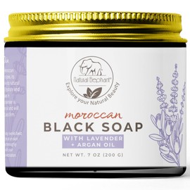 Natural Elephant Morrocan Black Soap and Exfoliating Hammam Glove Kit (Lavender Black Soap and Black Hammam)