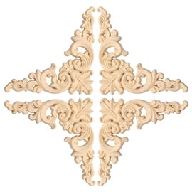 uxcell 4Pcs Carved Wood Appliques Onlays, 15x15 cm/5.9x5.9 in Unpainted Little Wooden Corners Flower Carvings Decals for Mirrors Cabinets Walls Doors Chests Dressers Night Stand