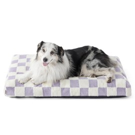 Lesure XLarge Dog Bed-Thick Shredded Chopped Foam Pet Bed Indoor with Removable Cover, Cute Modern Fuzzy Plush & Anti Slip Bottom, Purple