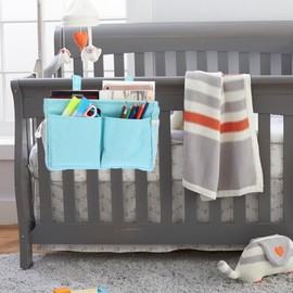 IGNPION Canvas Bedside Hanging Storage Bed Pockets Baskets-Adjustable Hanging Tape Dormitory Bed Organiser Caddy Mulit-purpose Hanging Storage Bag for Home Office School Dorm Hospital, Blue