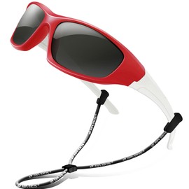 RIVBOS kids Sunglasses Girls with Strap Polarized UV Protection Flexible Shades for Baby and Children Age 2-10 RBK003-1 Red
