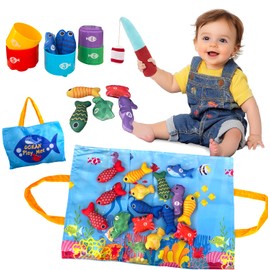HB.YE Montessori Fishing Game, Educational Colour Sorting Toy, Baby Learning Toy for 1 Year Olds, with Fabric Fish (fish)