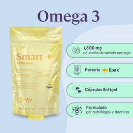 B-FIT B Omega 3 1800 mg Ácidos Grasos - 1080 EPA y 720 DHA - 180 Cápsulas de Omega-3 de Salmón Noruego y Pescado de Agua Fría - Patente EPAX - Cápsulas Softgel Inoloras