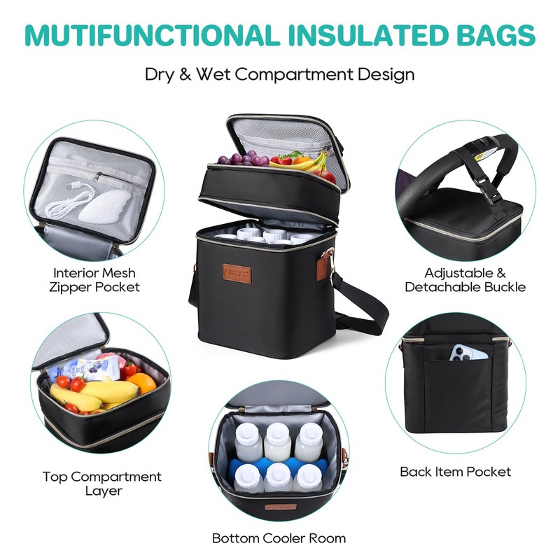 PIIOSER Breastmilk Cooler Bag with Ice Pack Fits 6 Baby