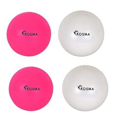 Kosma Set of 4 Cricket Wind Balls | Indoor & Outdoor training Cricket Ball | Cricket Coaching Ball | Cricket Training Equipment | 2 x Pink, 2 x White Colour