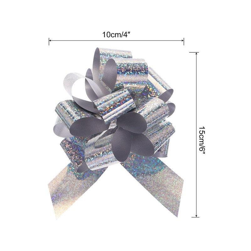 MECCANIXITY 10pcs 4 Inch Metallic Large Big Pull Bow Glitter
