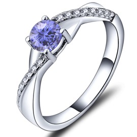 YL Women's Engagement Ring / Wedding Ring, 925 Sterling Silver with 5 mm 3A Cubic Zirconia, Women’s Infinity Ring, Silver, December, Tanzanite