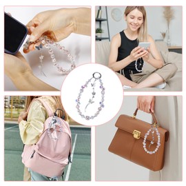 Ephoou Glitter Beaded Phone Charm for Women – Sparkling Crystal Butterfly & Flower Design, Cute Pearl Anti-Lost Cellphone Lanyard Wrist Strap for Phone, Bag & Keys (HD-Pink)