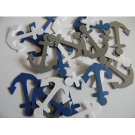 100 mixed white, gray and blue nautical anchors die cuts party decor confetti