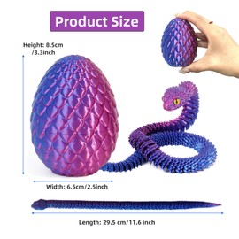 3D Printed Snake in Egg Small – Flexible Articulated Snake Fidget Toys for Home and Office Executive Desks Décor (Purple)