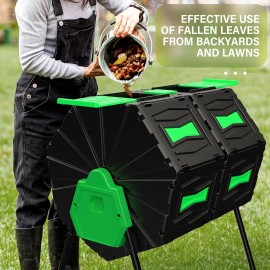 Marcytop Heavy Duty Compost Bin Outdoor Dual Chamber Tumbling 45Gal Large Composter Bin