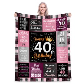 40th Birthday Gifts for Women, Unique Happy Birthday Fleece Throw Blanket 50" x 60", Funny 40 Years Old Birthday Decorations Gifts, Best 40th Birthday Gfit Ideas for Mom, Wife, Sister, Friends, Female