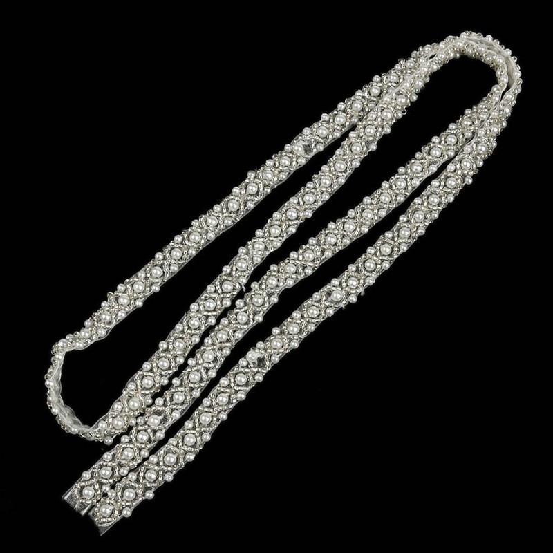 ULTNICE Rhinestone Pearl Ribbon Collar Appliqué Wedding Dress DIY Sewing