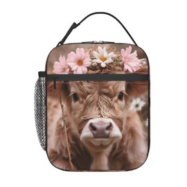 Plistiz Floral Cow Lunch Box for Women Men, Insulated Lunch Box, Reusable Lunch Bag for Office, Work, Picnic, Travel