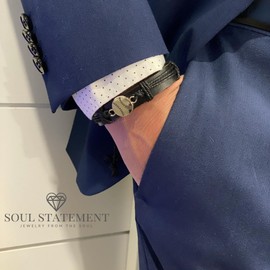 Soul Statement Black Baseball Leather Wrap Bracelets for Men or Teens Baseball Team Sports Gifts (Black Baseball)