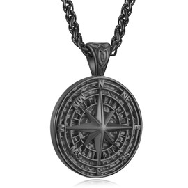 AZFVBQL Compass Pendant Stainless Steel Navigator Compass Necklace for Men's Graduation Jewelry Gifts (Black)