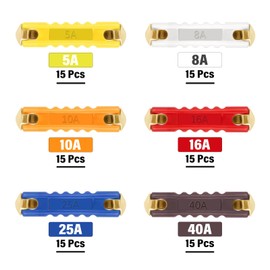 ALLECIN 6 Values Torpedo Fuses Kit 5A 8A 10A 16A 25A 40A Ceramic Torpedo Type Automotive Fuse Set 5 8 10 16 25 40 Amp for Vintage Old Style Classic Cars (Pack of 90pcs)