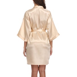 VOGMATE Women's Satin Short Robes for Bridesmaid Bride Pure Color Wedding Party Bathrobe Soft Loungewear for Ladies Champagne S