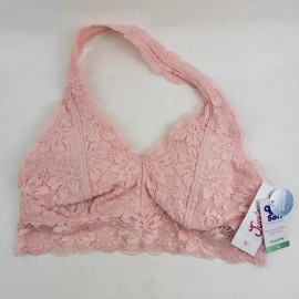 Justice Size Bralette Girls Pink Lace Padded Halter Bra Removable Pads Size 32