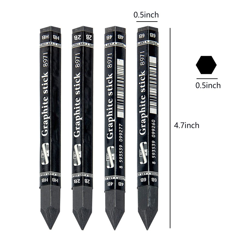 NICEYST 4Pcs Graphite Stick Set HB 2B 4B 6B Woodless