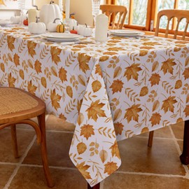 Romanstile Fall Rectangle Tablecloth 60 x 84 Inch,Thanksgiving Autumn Harvest Orange Maple Leaf Table Cloths, Waterproof Stain Resistant Farmhouse Table Cover for Thanksgiving Holiday Dinner Party
