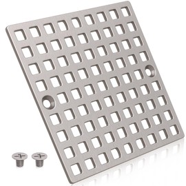 3-7/8" Brushed Nickel Shower Drain Cover - Square Floor Drain Cover Replacement - Hair Catcher/Drain Strainer for Bathrooms, Showers, and Sinks - SUS304 Stainless Steel & CUPC Certified