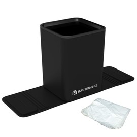 HAUSSIMPLE Car Trash Can Leakproof Compact Garbage Bin w/Stability Flap, Anti-Slip Base, Portable Trash Holder for Cars, Trucks, SUVs, Minivans, Auto Organizer with Trash Bags (Black, Medium)