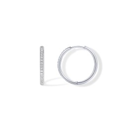 PAVOI 14K Gold Plated Hoop Earrings for Women - Hinged Back Closure Fashion Jewelry, 1.3mm, White Gold, Cubic Zirconia