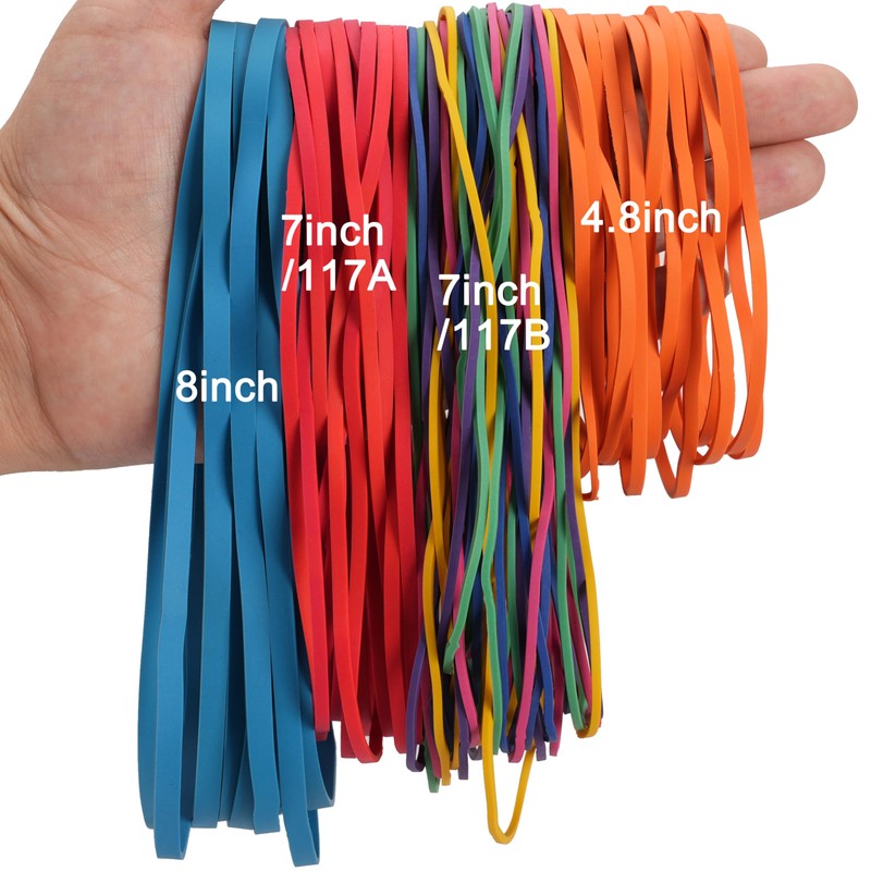 Rubber Bands Assorted Sizes Large 0.5lb Size117A #117B, 8in, 4-4/5"