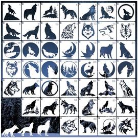 45pcs Wolf Stencils for Painting on Wood Howling Wolf Head Stencils Paint Wolves Burning PatternsTemplate on Canvas Wall Fabric Rock (45 Wolf)