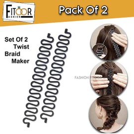 Fashion Fitoor Hair Braider/Styling Tools Fashion French Hair Braiding Tool Bun Maker Hair Styling Clip Stick Hair Accessories Twist Plait Hair Accessory For Women And Girls Hair Braid - Pack of 2