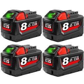 Unbranded Battery For Milwaukee for M18 18V 8AH 8.0AH Extended Lithium 48-11-1880 - 4PACK 8.0AH Battery