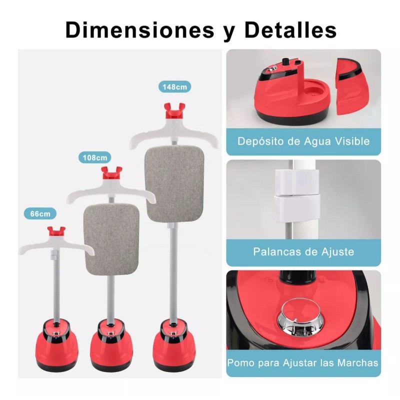 Monbelle Plancha De Vapor Vertical Con Pedestal 1800w 10 Niveles,rojo