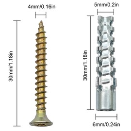 50 Sets of Galvanized Self-Drilling Wall Anchors, 5x30mm Carbon Steel Wall Anchors, Steel Wall Anchors with M4x30mm Screws for Drywall, Plaster and Tiles