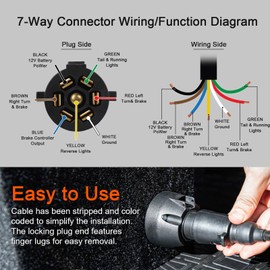 Yinaolan 8FT 7-Way to 7-Pin Trailer Plug Adapter Wiring Harness - 10-14AWG Heavy Duty 7 Blade Trailer Light Connector with Brake/Turn Signal/Tail Lights for RV, Flatbed, Utility, Camper, Truck