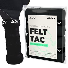 ADV Pickleball Grip Tape - Soft, Very Durable, Sweat Absorbing Pickleball Overgrip Tape - Dry & Comfortable FeltTac Pickleball Paddle Grip Tape - Easy to Use & Easy to Install (6-Pack Black)