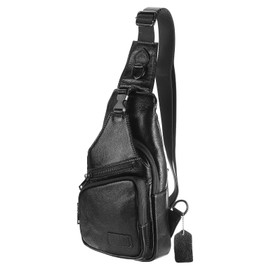 DTGN Genuine Leather Small Sling Bag - 6.69"x12.6" (LXH) Good for Men and Women Hiking Travel - Multipurpose Casual Small Packs Crossbody Chest Bag Backpack Black
