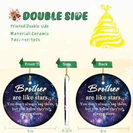 Brothers Christmas Ornaments, 3" Brother Gifts from Sister Ceramic Christmas Decorations Christmas Ornament Gifts for Brother