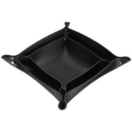 sourcing map 2pcs PU Leather Valet Tray Unisex Folding Small Catchall Tray Organizer Portable Nightstand Bedside Desk Tray for Key Wallet Watch Coin Jewelry Dice, Black