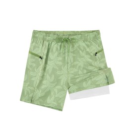 APTRO 2 in 1 Men's Swim Trunks 5" Quick Dry Swim Shorts Bathing Suit Swim Trunks with Zipper Pockets W10 Green Leaves S