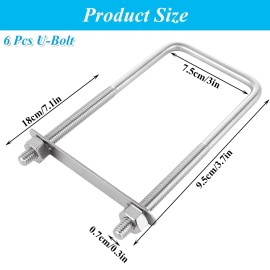 QTLCOHD 6Pcs Square U Bolts 3/8"×3"×7" Stainless Steel U-Bolts with Nuts and ...