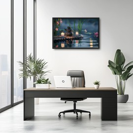 Large Zen Wall Art Spa Stone Pictures Canvas Wall Decor Lotus And Bamboo Yoga Painting Meditation Peaceful Home Modern Artwork Decorations Framed for Bathroom Bedroom Living Room Office 36x24 inch