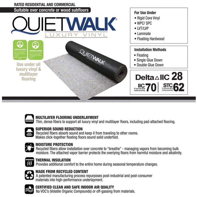 QuietWalk LV Luxury Vinyl, Laminate, or Wood Underlayment (Float, Glue,
