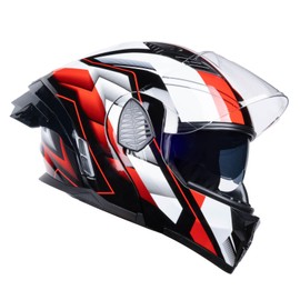 AceRide Full Face Modular Motorcycle Helmets Dual Visor Flip up DOT Approved Racing Street Bike Motocross Helmet for Adults (Black/Red White, XX-Large)